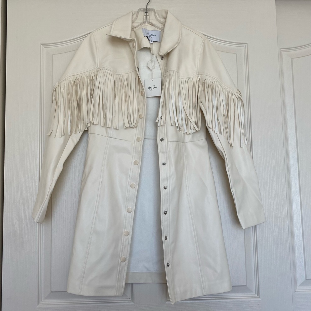 NWT HEY YOU Faux Leather Western Fringe Dress